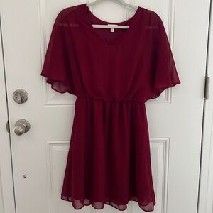 Charming Charlie burgundy chiffon flutter-sleeve mini dress